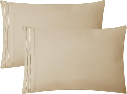Clara Clark Premier 1800 Collection Full 4PC Bed Linen Set, Beige Cream, Microfiber, Deep Pocket, Breathable