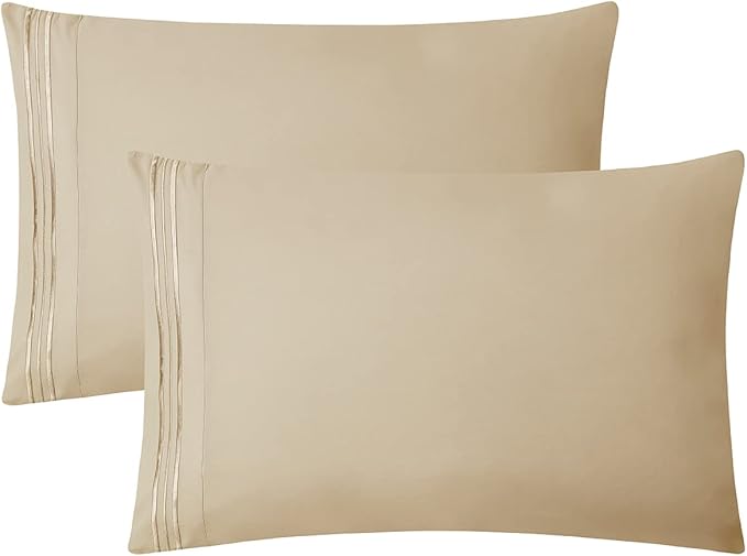 Clara Clark Bed Sheets, Premier 1800 Series 4 Piece Bed Sheet Set, Deep Pocket, Wrinkle, Fade, Stain Resistant, Luxury Soft Bedding Sheets & Pillowcases, Queen, Beige Cream