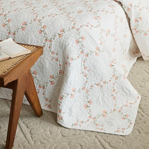 MarCielo 3pcs Cotton Quilt Set Beige Coral Floral