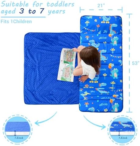 Lasoftan Toddler Nap Mat with Pillow and Blanket, Extra Large Rolled Napping Mats,Slumber Bags for Boys Girls,Kids Sleeping Bag for Daycare, Preschool Travel Camping