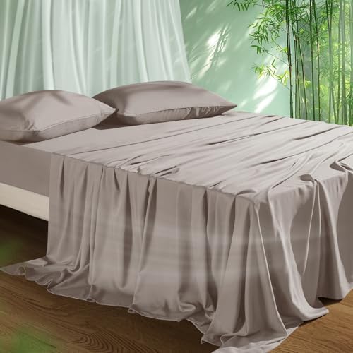 Cooling Sheets Set Full Size, Viscose Derived from Bamboo for Hot Sleepers | Deep Pocket Up to 15 Inch | Silky Soft & Breathable Bedding - 4PC (Full, Light Pink)