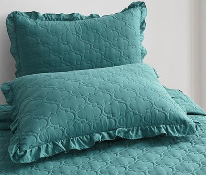 CHIXIN Ruffle Skirt Bedspread - 30" Long Drop, Shabby Chic Style Bedding, Lightweight, 3 Piece Set, King Size, Lagoon