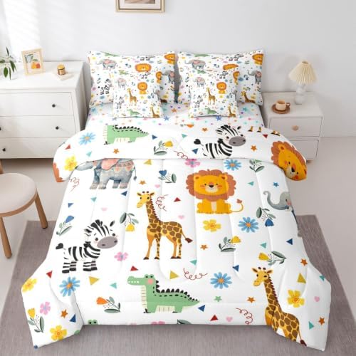 Erosebridal Wild Animals 7 Piece Comforter Set Queen Bed in A Bag
