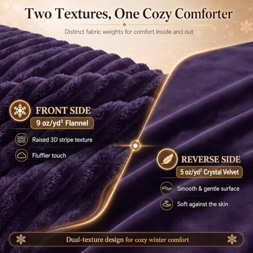 CozyLux Fleece Queen Comforter Set, 3 Piece Winter Warm Purple Bedding
