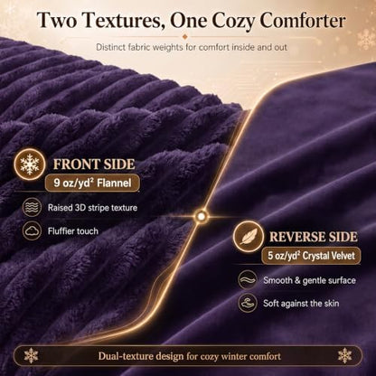 CozyLux Fleece Queen Comforter Set, 3 Piece Winter Warm Purple Bedding