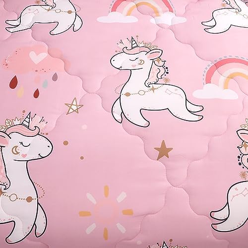 Wajade Kids Pink Unicorn Comforter Set Bed in A Bag Full Size 7 Piece Cute Unicorn Rainbow Clouds Bedding Set for Girls (1 Comforter, 1 Flat Sheet, 1 Fitted Sheet, 2 Pillowcase and 2 Pillow Sham)