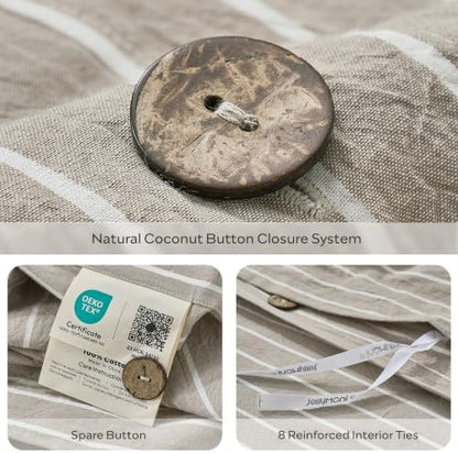 JELLYMONI 100% Washed Cotton Beige Striped Duvet Cover Set Twin