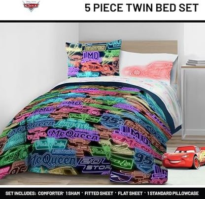 Disney Pixar Cars McQueen Twin Comforter Set 5 Piece Kids Bedding, Black