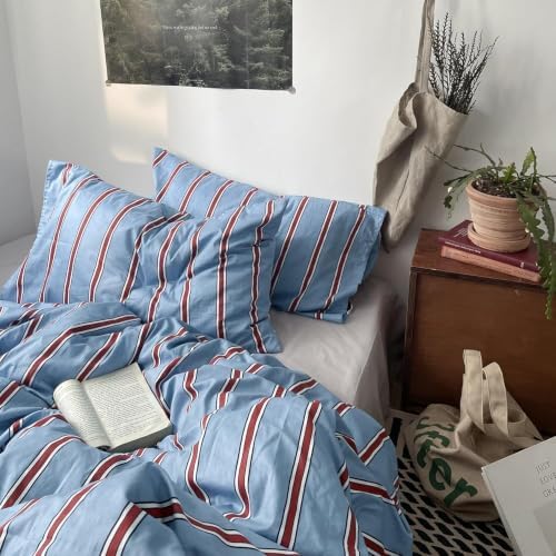 Nayoroom Blue Red Striped Comforter Set Queen Coastal Nautical Bedding