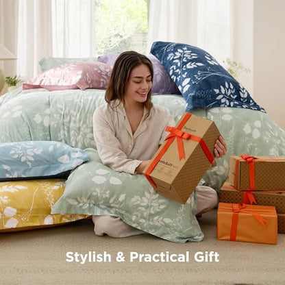 Bedsure Queen Comforter Set - 7 Pieces Floral Sage Green GentleSoft™ Bedding Sets, Queen Bed in a Bag with Botanical Flowers Winter Comforter, Sheets, Pillowcases & Shams (Pack of 3)