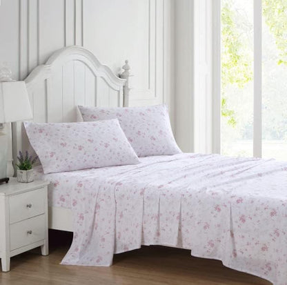 Laura Ashley Home - Standard Pillowcase Set, Cotton Sateen Bedding, Smooth & Wrinkle-Resistant (Garden Muse Pink, 2 Piece)