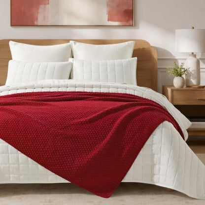 EVERGRACEHOME Chunky Chenille Knit Throw Blanket, 50 x 60, Classic Red