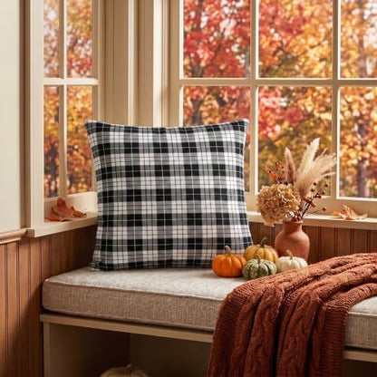 AVOIN colorlife Black White Plaid Decorative Throw Pillow Covers, 18 x 18 Inch Holiday Scottish Tartan Cushion Case Farmhouse Decoration for Sofa Couch Set of 2