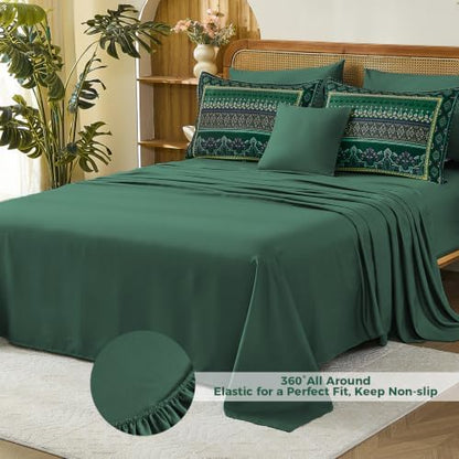 Green Boho Comforter Set Queen Size,8 Pieces Striped Bed in a Bag