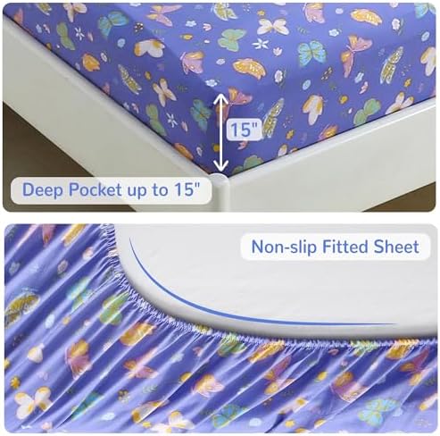 Viviland Kids Twin Bedding Sets, Girls Comforter, Colorful Butterfly