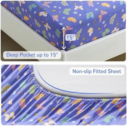 Viviland Kids Twin Bedding Sets, Girls Comforter, Colorful Butterfly