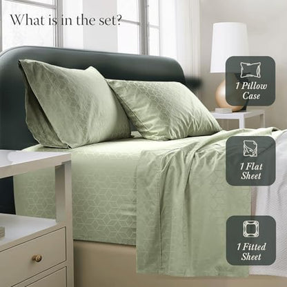 Threadmill 400TC Egyptian Cotton Twin Sheet Set, Jacquard, Sage Green