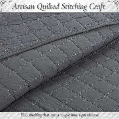 Cozy Line Home Fashions 100% Cotton Quilt Set – 3-Piece Charcoal Gray Solid Classic Modern Geometric Quilted Bedspread with Shams, Lightweight All Season Modern Bedding (Box Gray, Queen)