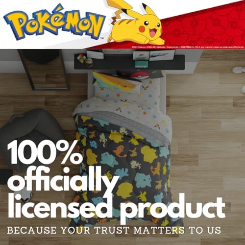 Franco Pokemon Bedding Set, Twin Size 5 Piece Set Kids Super Soft Cozy Reversible Comforter and Sheet Set with Sham, (100% Officially Licensed Product)