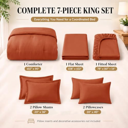 CozyLux King Size Comforter Set Terracotta, 7 Pieces Bed in a Bag