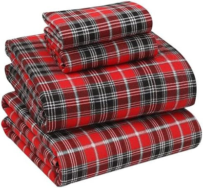 RUVANTI Flannel Sheets King Size, Red Plaid