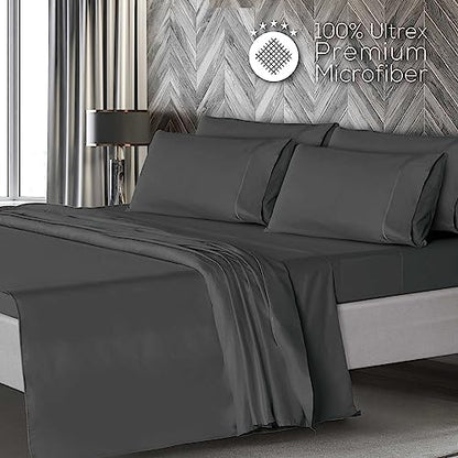 Mueller UltraTemp King Size Sheets Set – 6 Piece Premium Bedding, Silky Soft, Cooling, Deep Pocket up to 16", Breathable Heat Transfer, Wrinkle-Resistant & Hypoallergenic, Dark Gray