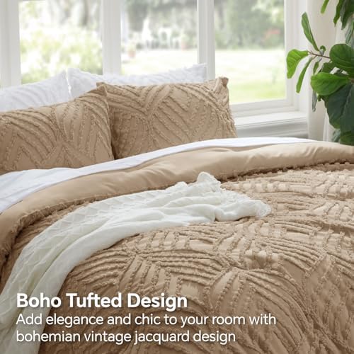 BEDELITE Boho Comforter Set Twin - Tufted Boho Bedding Set, Khaki