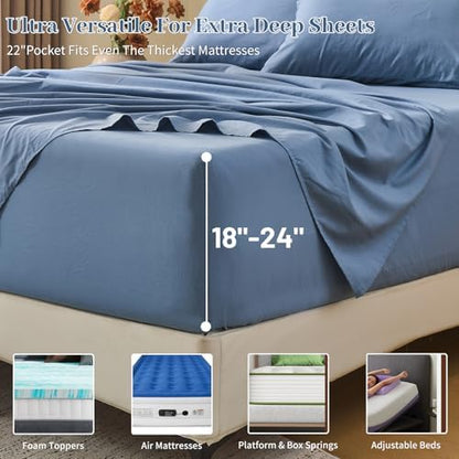 MEISHANG 100% French Linen Sheets King,6 Pcs,18-24" Extra Deep Pocket