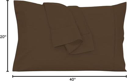 Royale Linens King Pillowcase Set of 2 - Bed Pillow Cover - 20" x 40" - Chocolate Pillowcases - 1800 Brushed Microfiber, Wrinkle & Fade Resistant - Soft & Cozy- King Size Pillow Case (Chocolate)