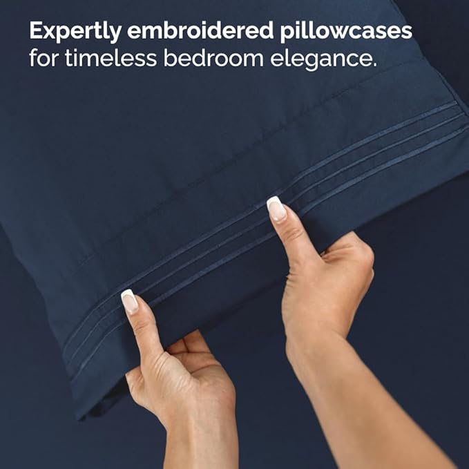 Bulk Case Pack of 16 Sheet Sets - (16) Complete Twin XL Size Sheet Sets w/ Deep Pockets - Wholesale Bulk Bedding for Hotels, Spas & Airbnbs - Breathable, Cooling & Wrinkle Free - (Twin XL, Navy Blue)