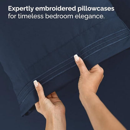 Bulk Case Pack of 16 Sheet Sets - (16) Complete Twin XL Size Sheet Sets w/ Deep Pockets - Wholesale Bulk Bedding for Hotels, Spas & Airbnbs - Breathable, Cooling & Wrinkle Free - (Twin XL, Navy Blue)