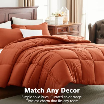 CozyLux King Size Comforter Set, 3-Piece Box-Stitched, Burnt Orange
