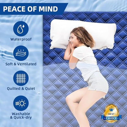 MEELUS Waterproof Queen Mattress Protector, Fitted Deep Pocket 8"-21",Blue