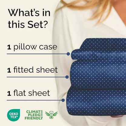 Twin 3 Piece Striped Sheet Set - Breathable & Cooling - Navy Microdots
