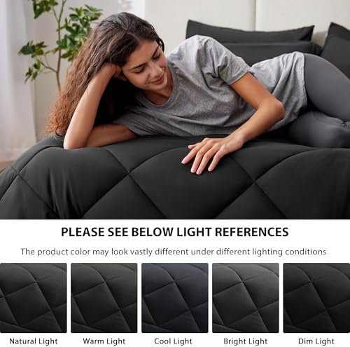 Love's cabin Twin Comforter Set Black, 5 Pieces Twin Bed in a Bag, All Season Bedding Sets with 1 Comforter, 1 Flat Sheet, 1 Fitted Sheet, 1 Pillowcase and 1 Pillow Sham