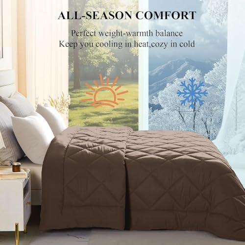 132x120 Alaskan King Comforter, Extra Large King Size Comforter Oversized, All Season Soft Lightweight Quilt Down Alternative Duvet Insert with 8 Corner Tabs(120x132, Brown)