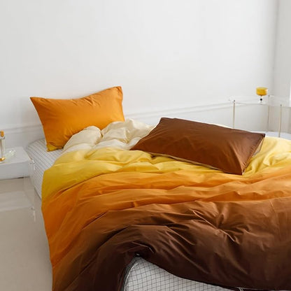 CLOTHKNOW Orange Brown Queen Comforter Set Yellow Gradient Bedding Comforter Sets Soft Yellow Queen Comforter with 2 x Pillow Cases