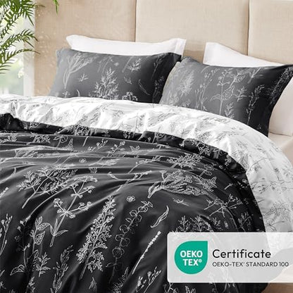 Love's cabin Black Full Size Comforter Set - Full Comforter Set, 3 Pieces Cute Floral Bedding Sets for All Seasons,1 Soft Reversible Botanical Flowers Comforter and 2 Pillow Shams