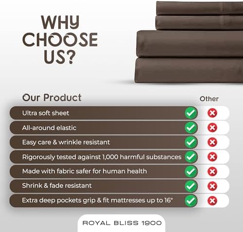 Split King Sheets Set with 2 Twin XL Fitted Sheet - 5 Piece Bedding - Wrinkle Free, Fade Resistant, Double Brushed Microfiber - Deep Pockets/Easy Fit (Chocolate)