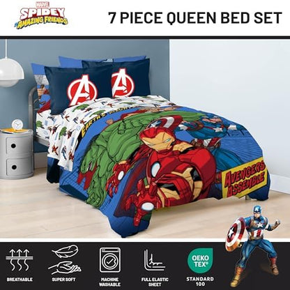 Jay Franco Kids Bed Set, Blue, Avengers, 7 Piece Queen