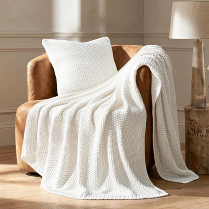EverGrace Organic Cotton Chunky Knit Throw Blanket, 50 x 60 Bright White