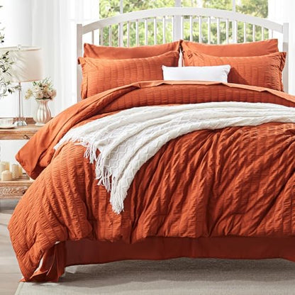 Full Size Comforter Sets 7 Piece Burnt Orange Bed in a Bag Full Bedding Set