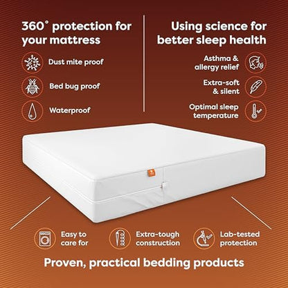HOSPITOLOGY PRODUCTS Zippered Mattress Encasement - Sleep Defense System - Twin - Waterproof - Stretchable - Low Profile 9" Depth - 38" W x 75" L