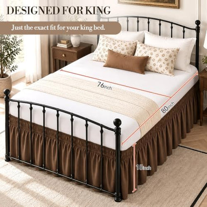 RIMELA Bed Skirt with Split Corners, King, 15 Inch Drop, Brown