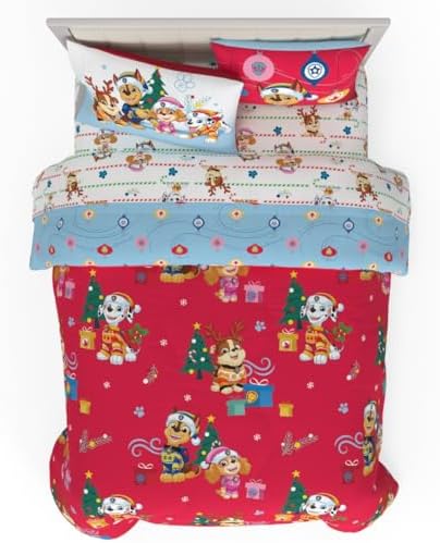 PAW Patrol Holiday & Christmas Kids Bedding Soft Comforter and Sheet Set with Sham, 7 Piece Full Size, (Officially Licensed Product) By Franco