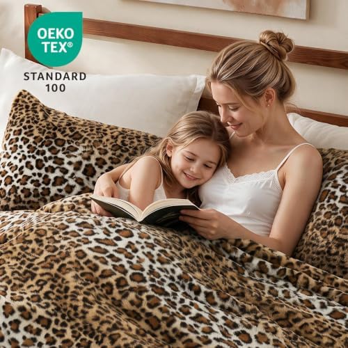 BEDELITE Faux Fur Twin Comforter Set Cheetah Print,Thick & Warm Comforter