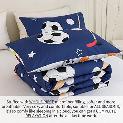 RYNGHIPY Blue Sports Bedding Set 3 Pieces Twin Balls Comforter Set for Kids