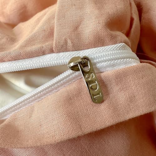 VM VOUGEMARKET Plush Pink Cotton Double Gauze Duvet Cover Set Queen Size,Garden Floral Print with Blush Pink Ruffle,Lightweight Breathable Cottagecore Garden Style Bedding Set-90x90