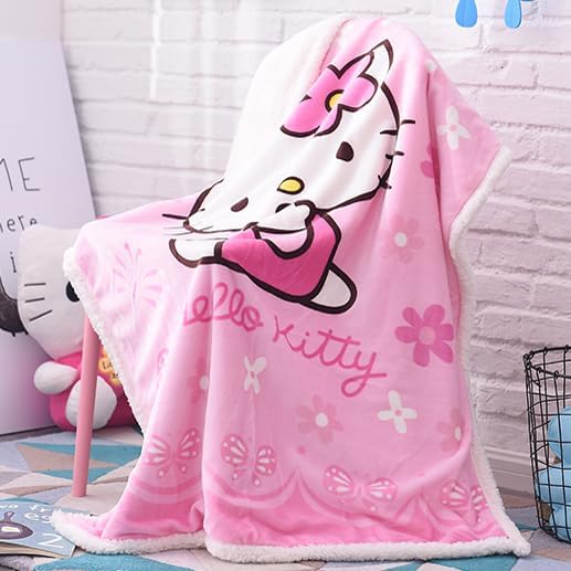 Cartoon Printing Throw Blanket for Girls Kids Adults, 40"x55", All Seasons Flannel Fleece Blanket, Soft & Warm Plush Blankets for Couch Sofa Bed Camping Travel (Pink 001)