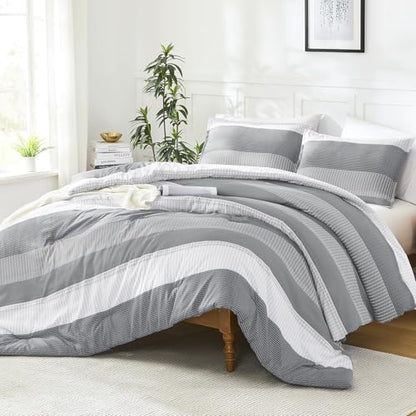 Litanika Full Comforter Set - 3 Pieces Stripe Bedding Comforter Sets